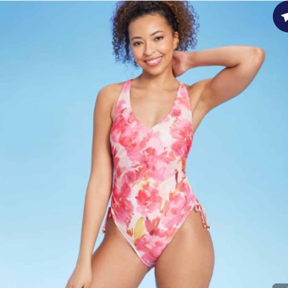 Shade & Shore Pink Floral One Piece Swimsuit NWT